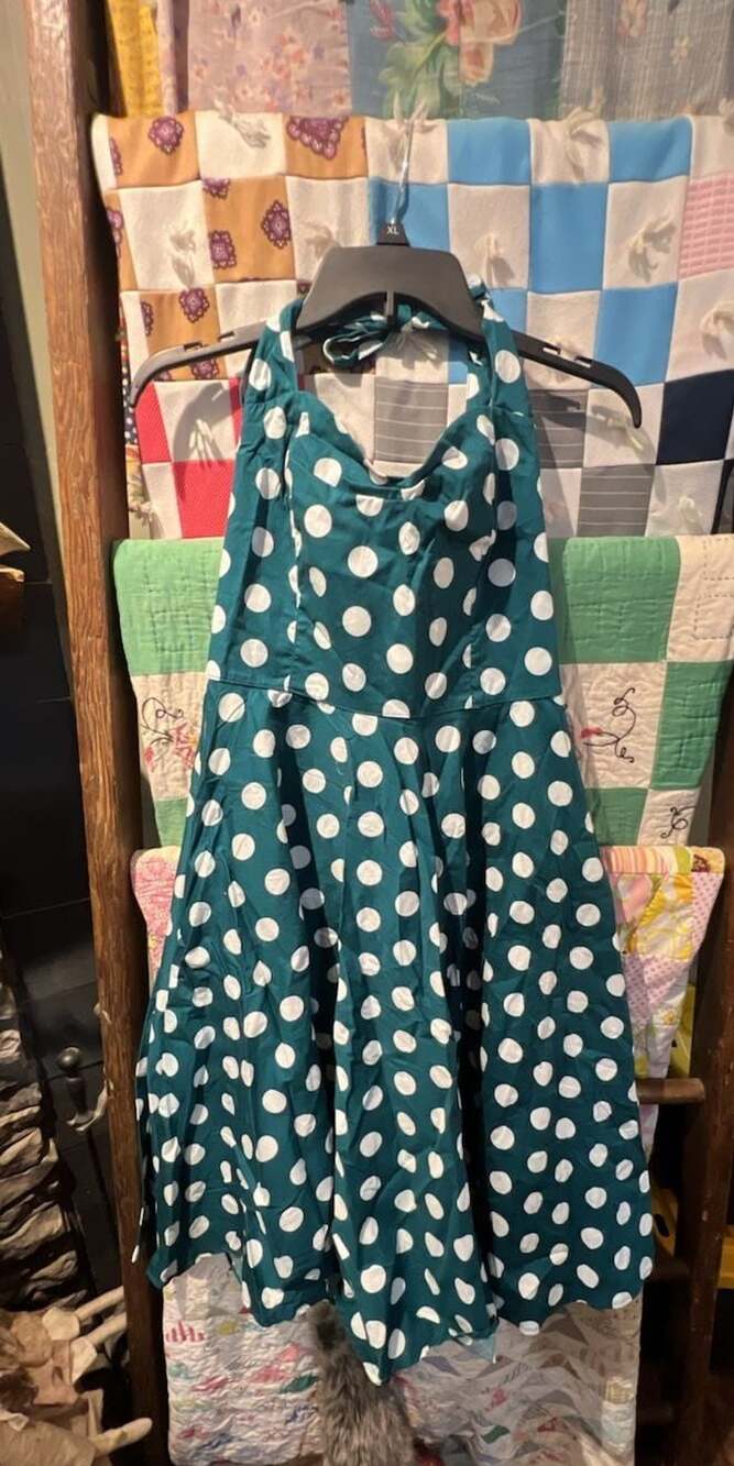 Hell Bunny Teal and White Polka Dot Mariam Dress 1950s Vintage Retro Rockabilly